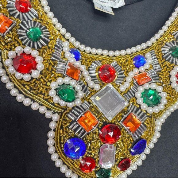 Bob Mackie blouses body suit embroidered jewels diamonds neckline stretchy - Picture 4 of 8